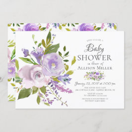 Invitaciones a la ducha con flores de morado de la