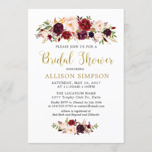 Invitaciones a la ducha con flores Gold Marsala