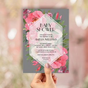 Invitaciones a la ducha con flores grises de los p