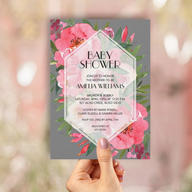 Invitaciones a la ducha con flores grises de los p (Subido por el creador)