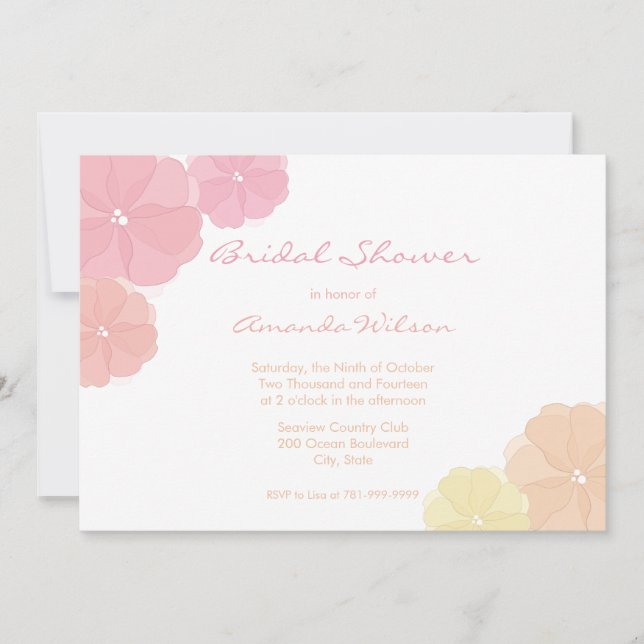 Invitaciones a la ducha con flores Pastel Ombre (Anverso)
