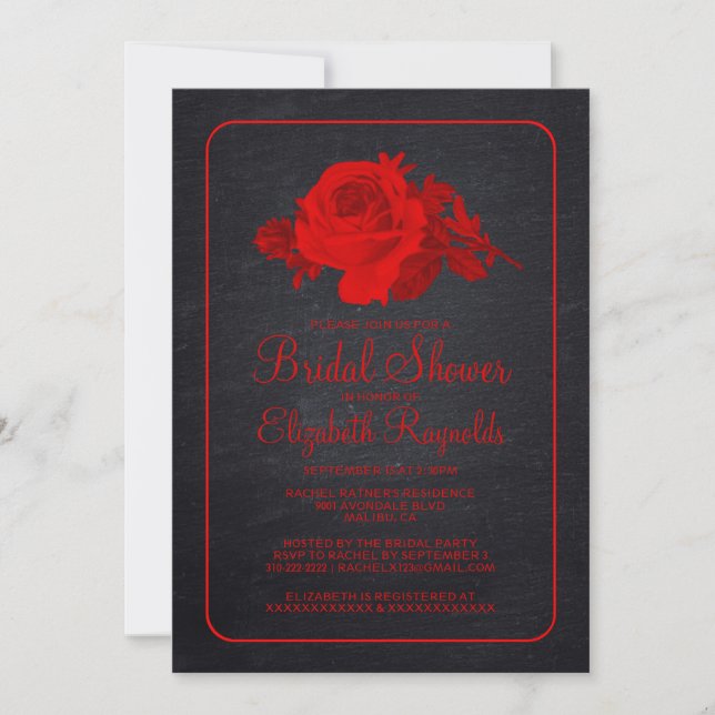 Invitaciones a la ducha con flores rojas rusas (Anverso)