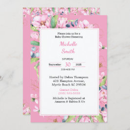 Invitaciones a la ducha con flores rosadas
