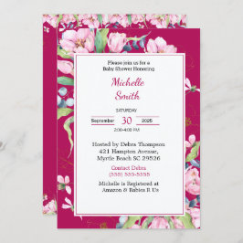 Invitaciones a la ducha con flores rosadas de Borg