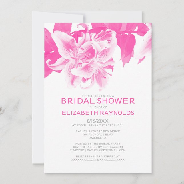 Invitaciones a la ducha con flores rosas (Anverso)