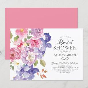 Invitaciones a la ducha con flores violetas morada