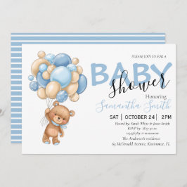Invitaciones a la ducha con globo azul Teddy Bear 