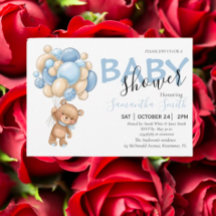 Invitaciones a la ducha con globo azul Teddy Bear 