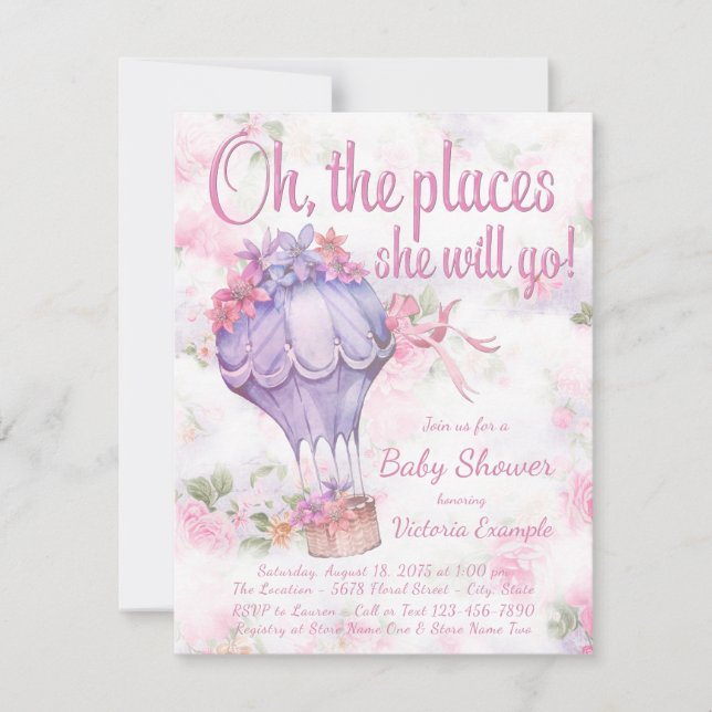 Invitaciones a la ducha con globo de aire caliente (Anverso)