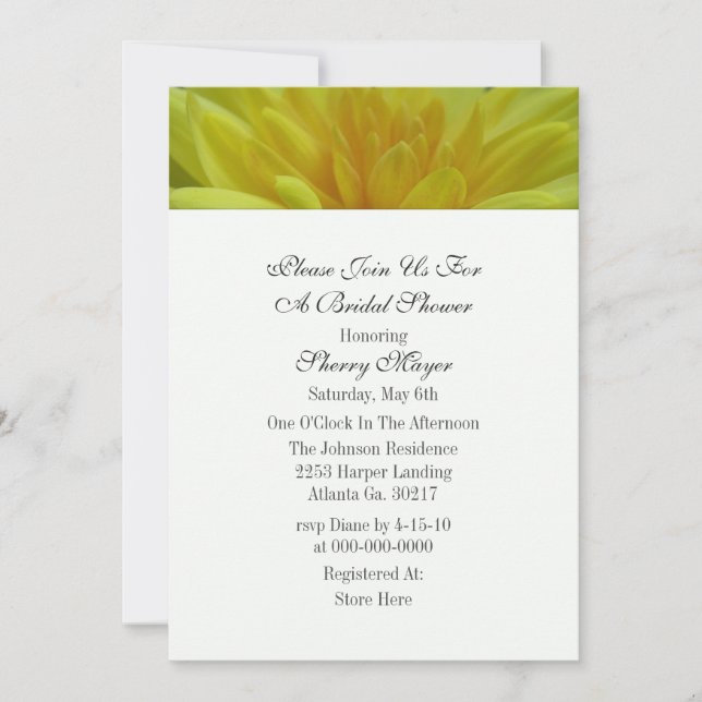 Invitaciones a la ducha con Mamá de jardín amarill (Anverso)