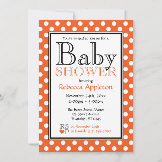 Invitaciones a la ducha con Naranja de puntos polk