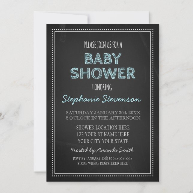Invitaciones a la ducha con Personalizado azul Cha (Reverso)