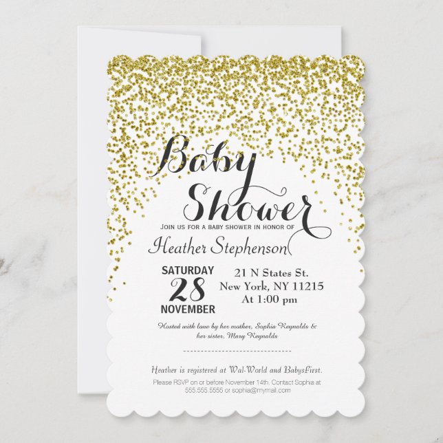 Invitaciones a la ducha con Purpurina de oro Confe (Anverso)