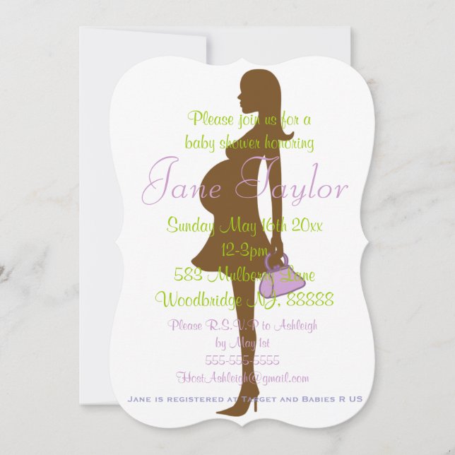 Invitaciones a la ducha con silueta púrpura curvad (Anverso)