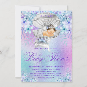 Invitaciones a la ducha con sirena morada rosa