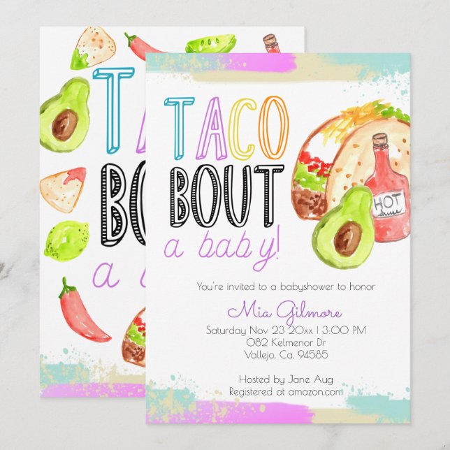 Invitaciones a la ducha con tema taco Cute Fiesta (Anverso / Reverso)