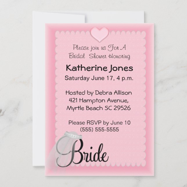 Invitaciones a la ducha con velo de novia (Anverso)