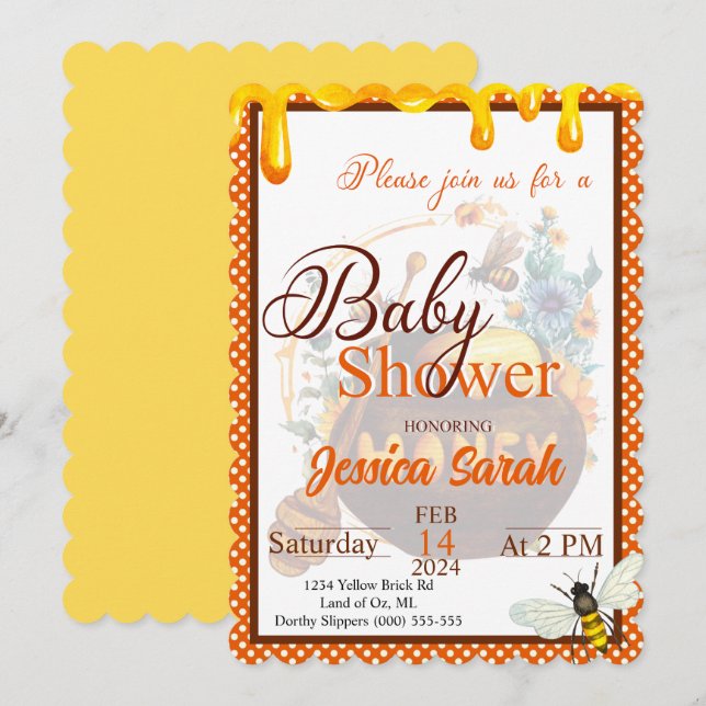Invitaciones a la ducha de abeja de miel (Anverso / Reverso)