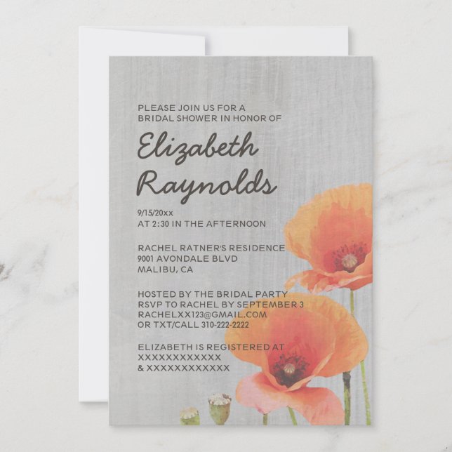 Invitaciones a la ducha de adormidera de época (Anverso)