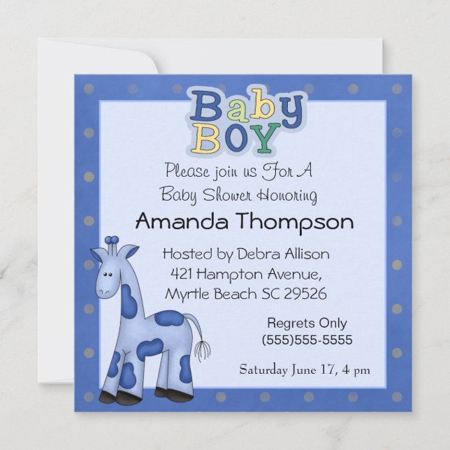 Invitaciones a la ducha de Baby Boy Giraffe (Anverso)