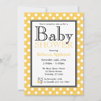 Invitaciones a la ducha de bebé amarillo polka Dot
