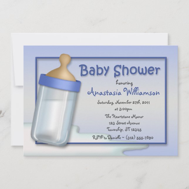 Invitaciones a la ducha de bebé azul (Anverso)