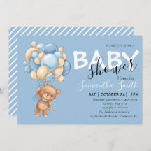 Invitaciones a la ducha de bebé azul del globo Ted