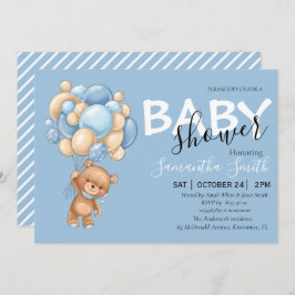 Invitaciones a la ducha de bebé azul del globo Ted