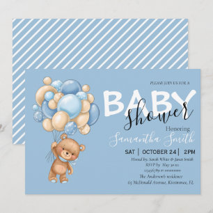 Invitaciones a la ducha de bebé azul del globo Ted