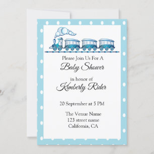 Invitaciones a la ducha de bebé azul locomotora