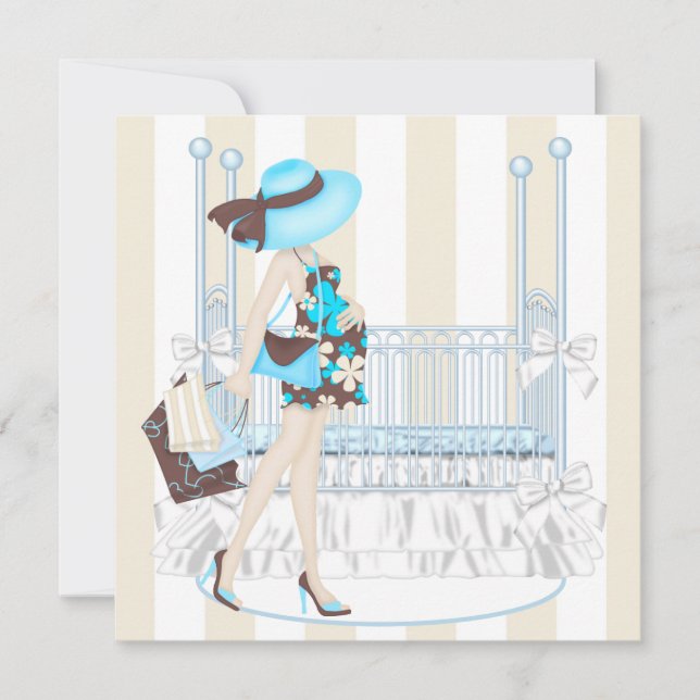 Invitaciones a la ducha de bebé azul marrón (Anverso)