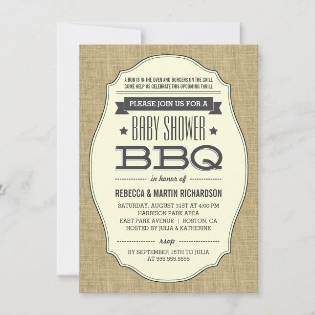 Invitaciones a la ducha de bebé BBQ Rustic Burlap  (Anverso)