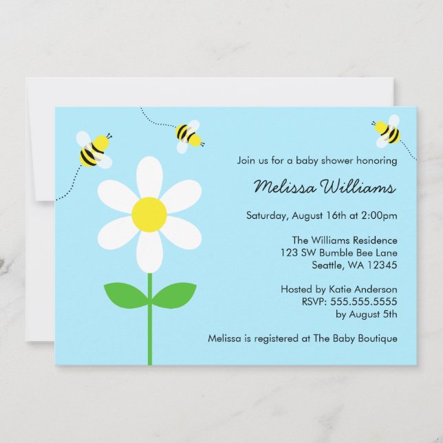 Invitaciones a la ducha de bebé Bumble Bee Daisy (Anverso)