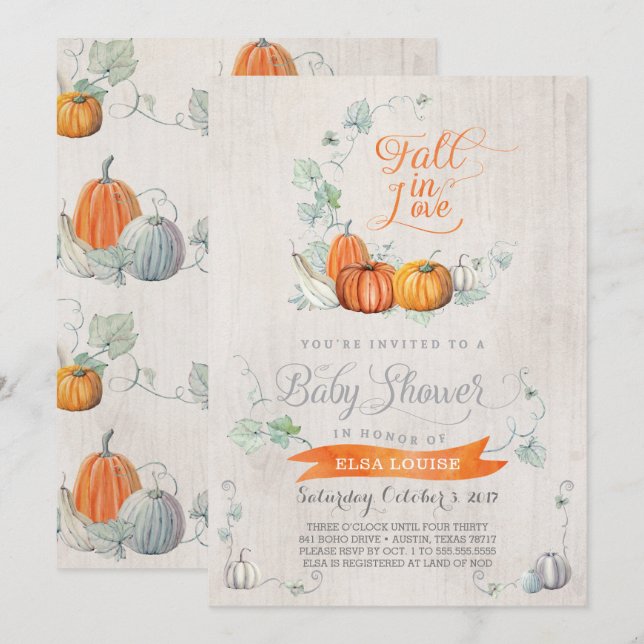 Invitaciones a la ducha de bebé - Calabazas de oto (Anverso / Reverso)