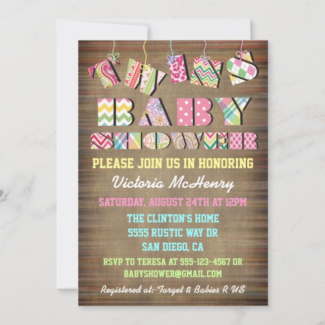 Invitaciones a la ducha de bebé chic de tela de me (Anverso)