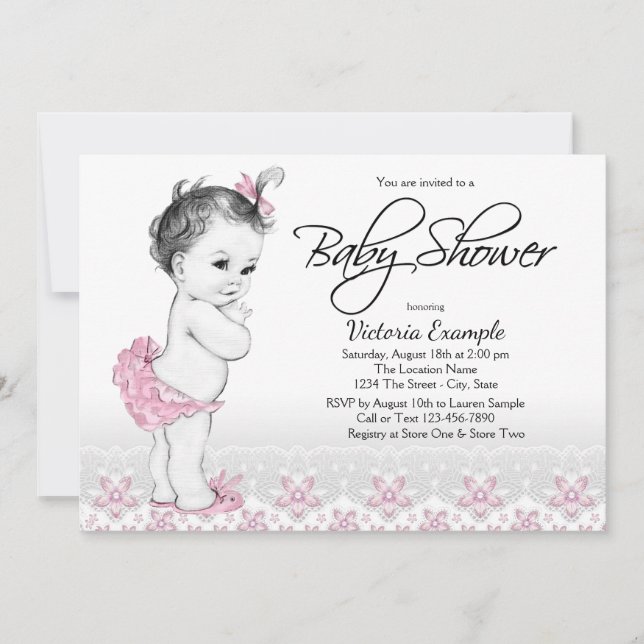 Invitaciones a la ducha de bebé color rosa rosado (Anverso)