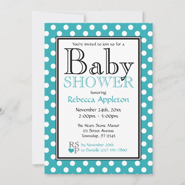 Invitaciones a la ducha de bebé color turquesa con (Anverso)
