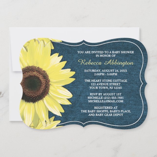 Invitaciones a la ducha de bebé con denim de giras (Anverso)