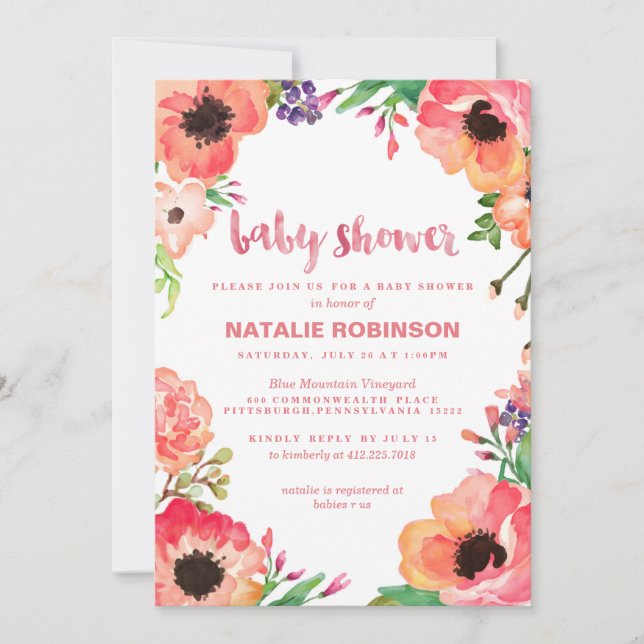 Invitaciones a la ducha de bebé con flores TROPICA (Anverso)