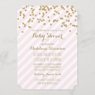 Invitaciones a la ducha de bebé con franjas rosada