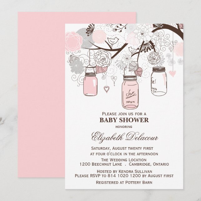 Invitaciones a la ducha de bebé con jarras de maso (Anverso / Reverso)