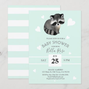Invitaciones a la ducha de bebé con mapache gris d