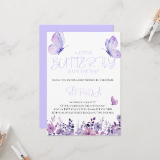 Invitaciones a la ducha de bebé con mariposa morad
