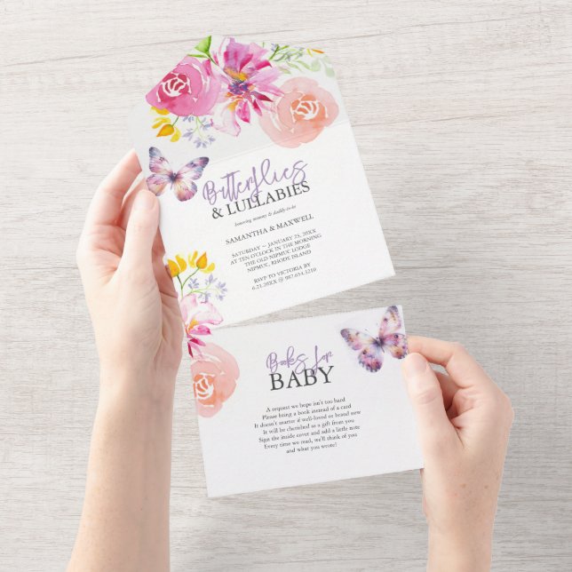 Invitaciones a la ducha de bebé con mariposa morad (desgarro)