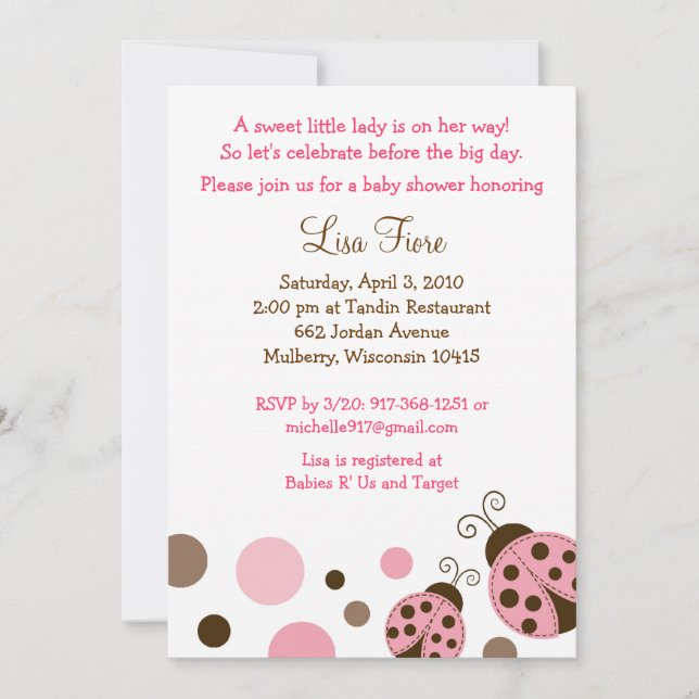 Invitaciones a la ducha de bebé con moto rosa (Anverso)