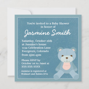 Invitaciones a la ducha de bebé con peluche de tem