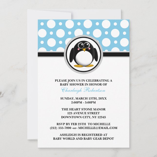 Invitaciones a la ducha de bebé con punto de polka (Anverso)