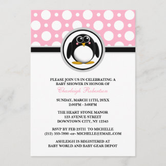 Invitaciones a la ducha de bebé con punto rosado d