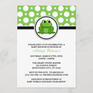 Invitaciones a la ducha de bebé con punto verde de