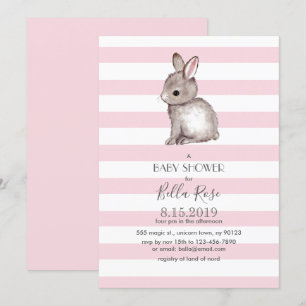Invitaciones a la ducha de bebé conejo gris rosado